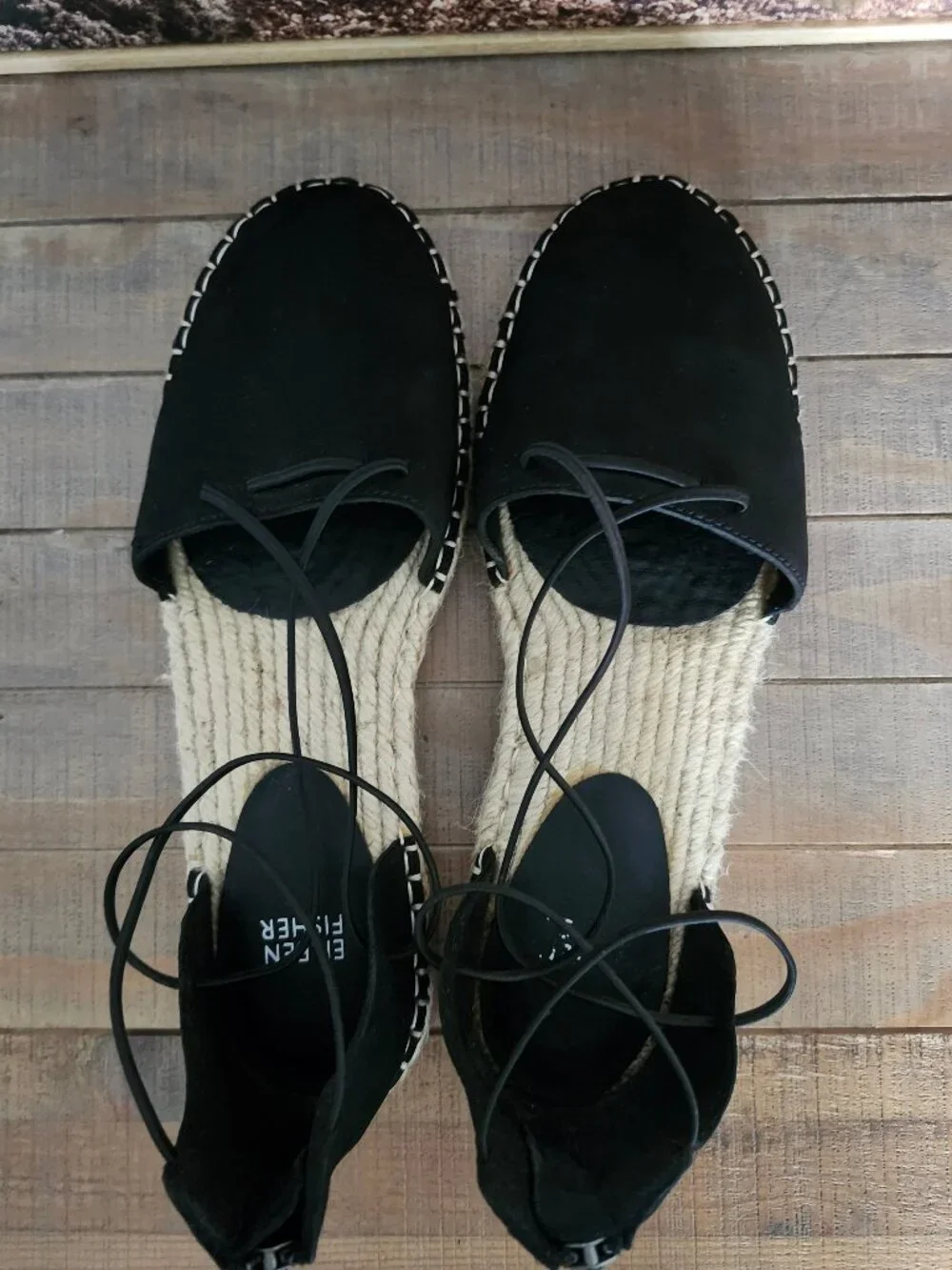 EILEEN FISHER Black Leather Espadrille d'Orsay Flats 9